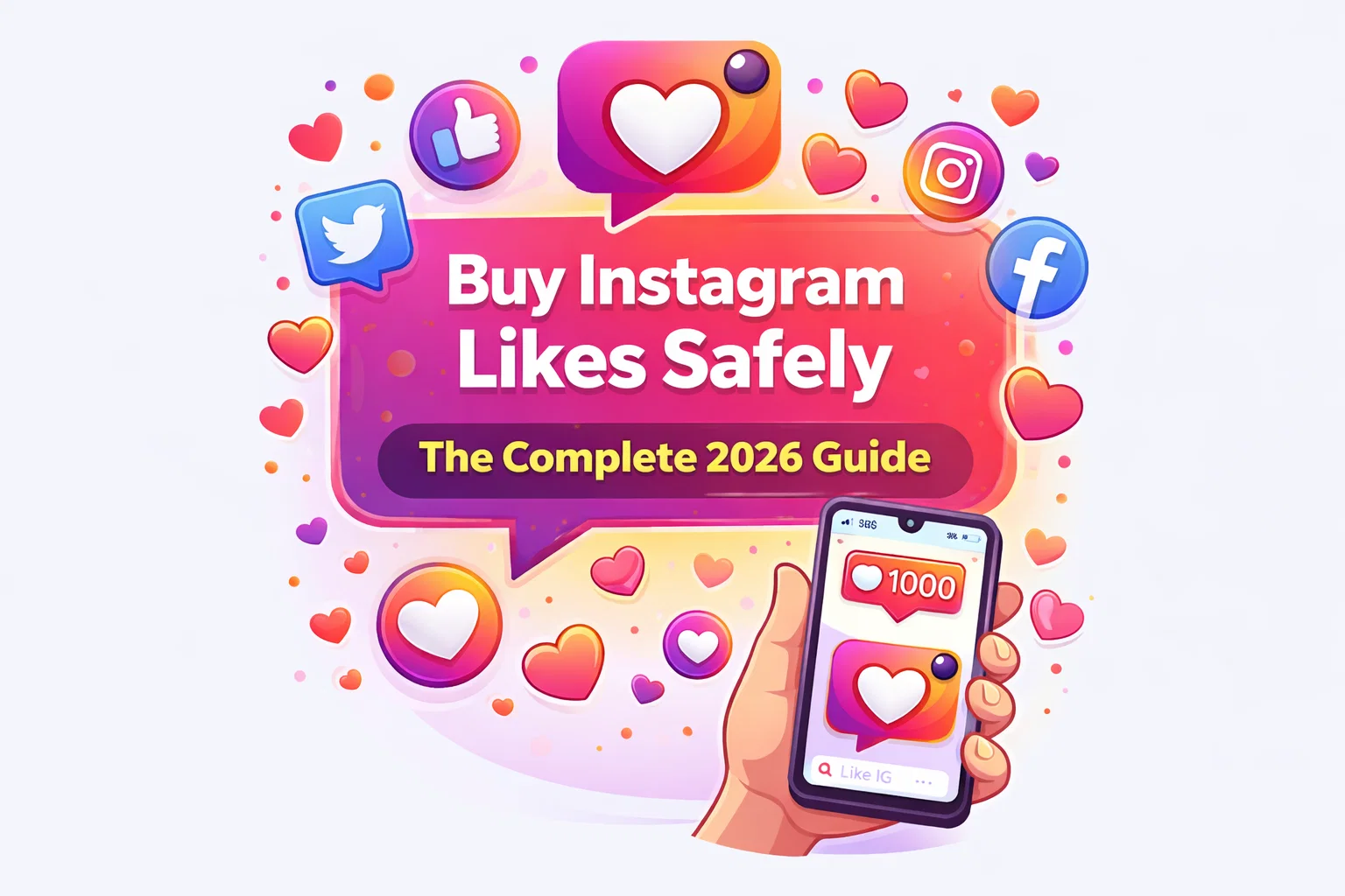 Buy Instagram likes safely - smartphone showing Instagram app with heart icons and engagement notifications